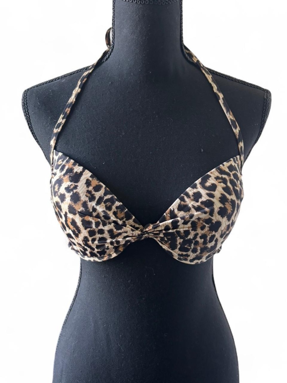Victoria's Secret Leopard Print Halter Bikini Top - Black & Brown